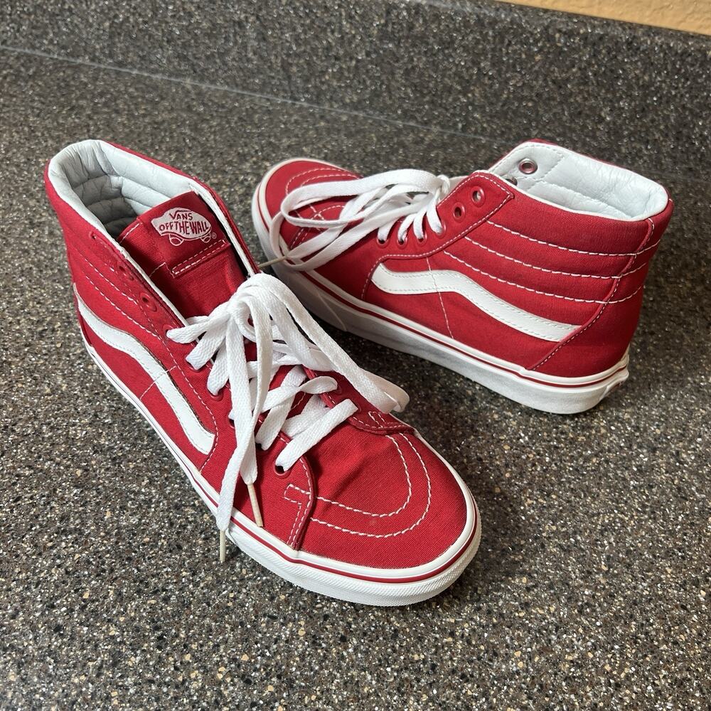 Vans SK8-Hi Sneaker Skate Classic Red Canvas Shoe Womens Sz 7.5 Lace Up Men Sz 6